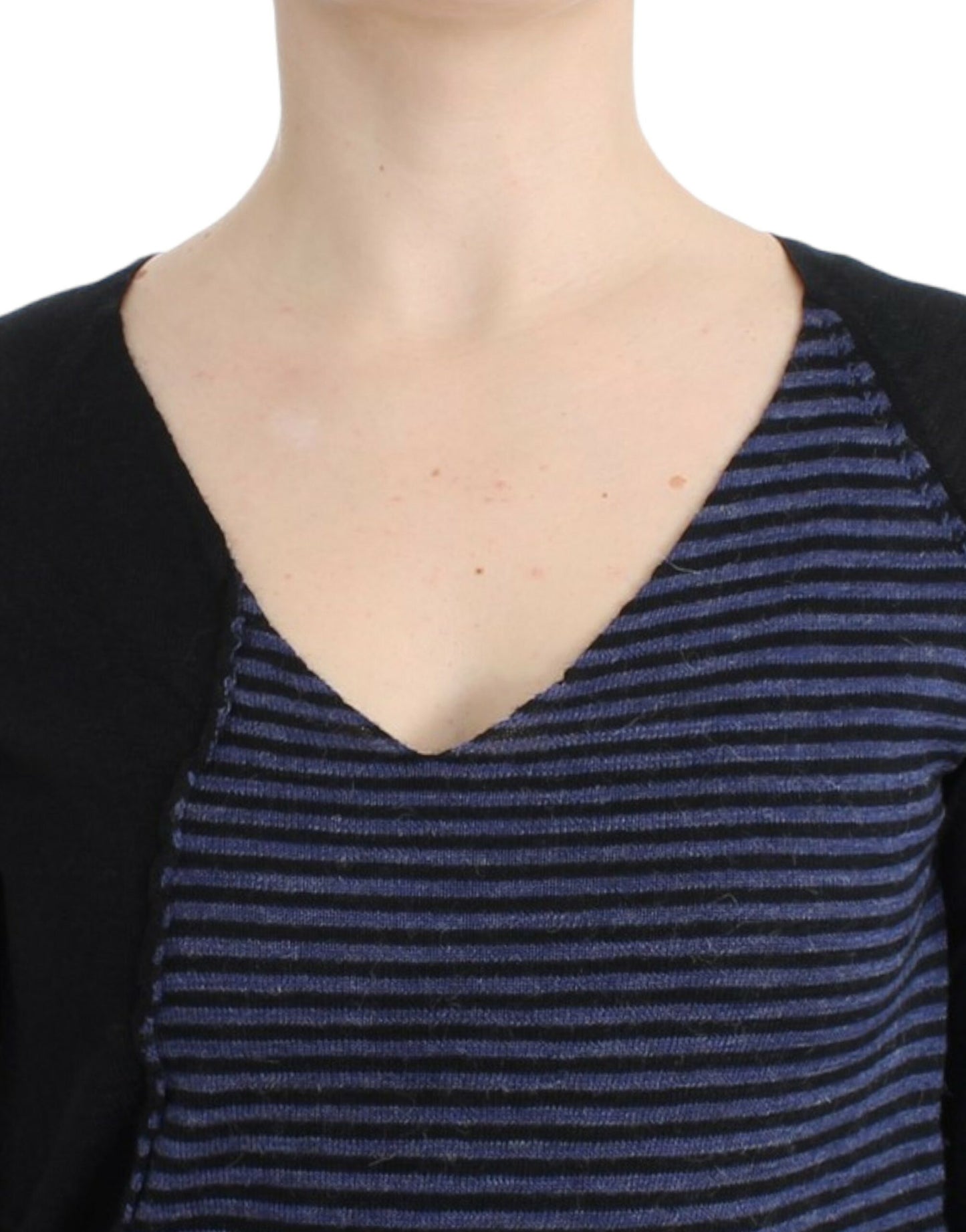 Pull en laine mélangée à rayures et col en V, style chic national