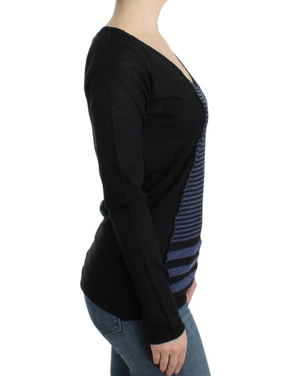 Pull en laine mélangée à rayures et col en V, style chic national