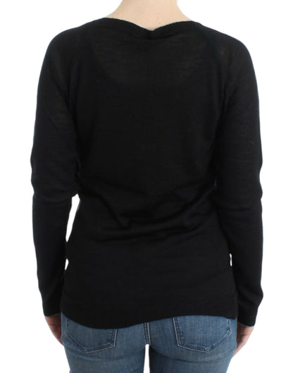 Pull en laine mélangée à rayures et col en V, style chic national