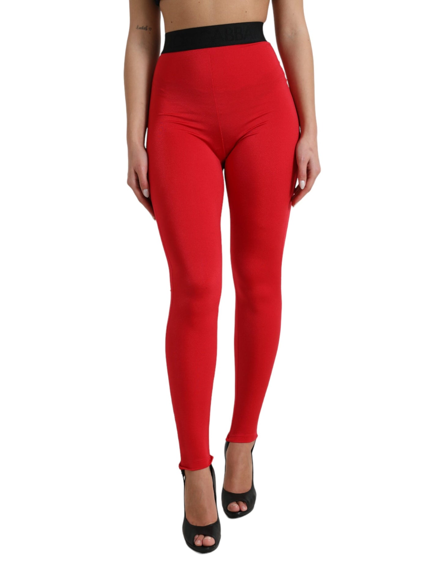 Dolce & Gabbana Red Nylon DG Logo Slim Leggings Pants by Dolce & Gabbana