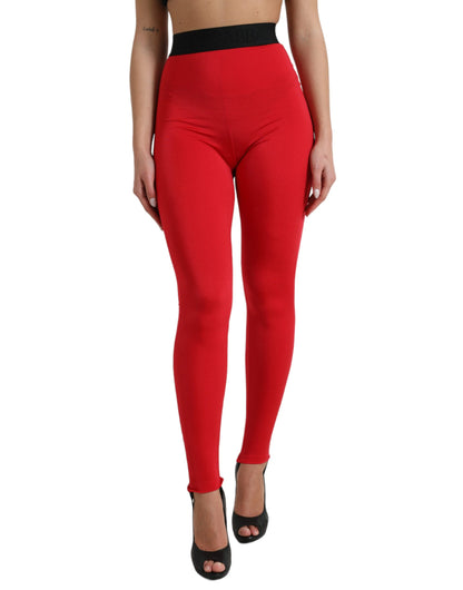 Dolce & Gabbana Red Nylon DG Logo Slim Leggings Pants by Dolce & Gabbana