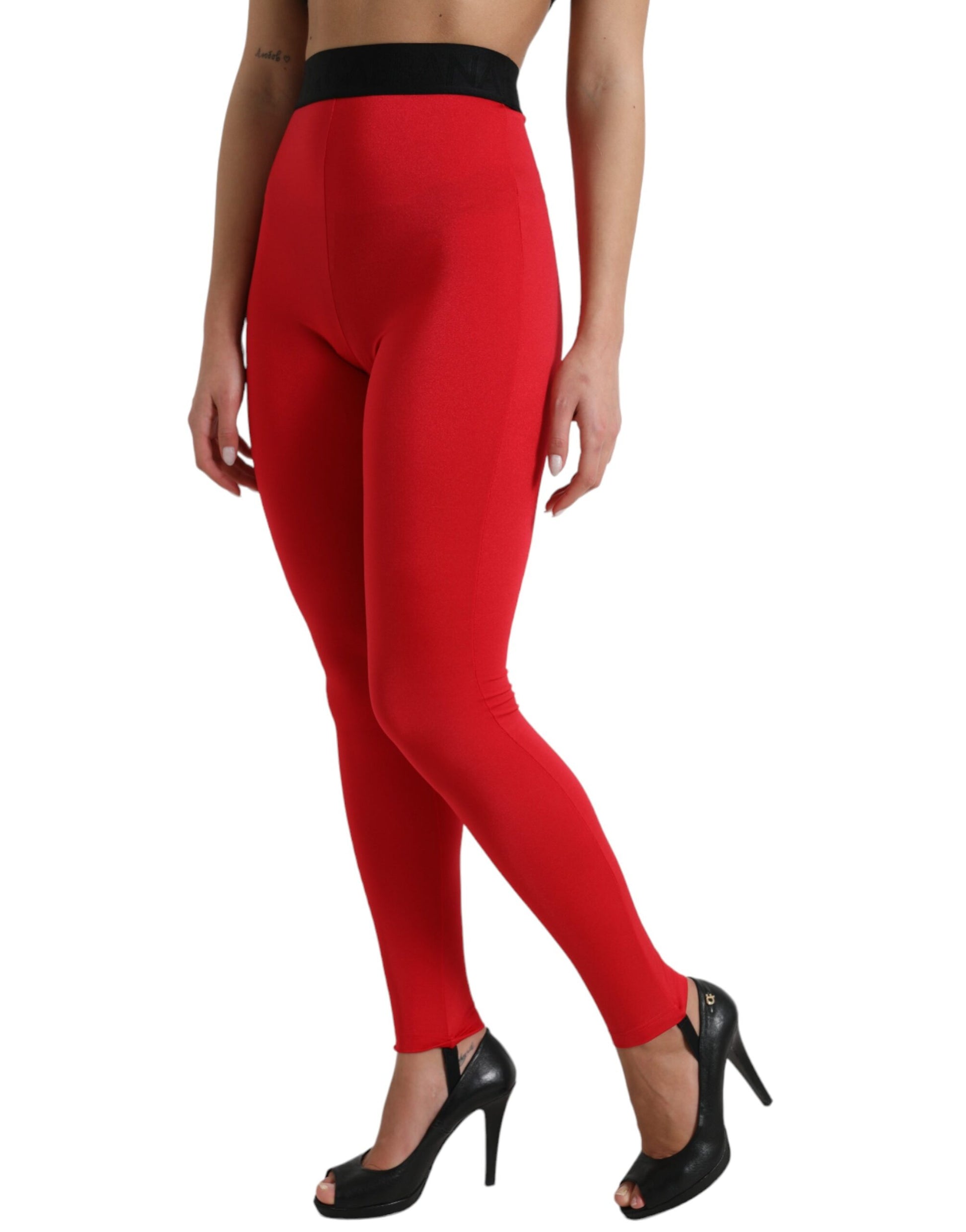 Dolce & Gabbana Red Nylon DG Logo Slim Leggings Pants by Dolce & Gabbana