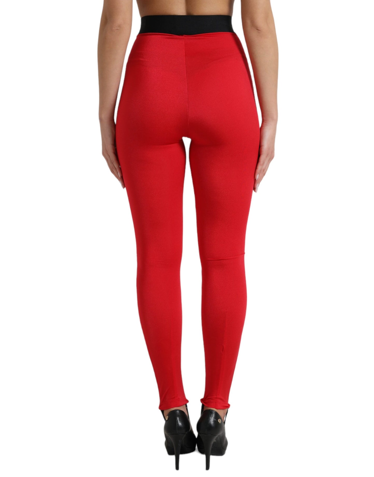Dolce & Gabbana Red Nylon DG Logo Slim Leggings Pants by Dolce & Gabbana
