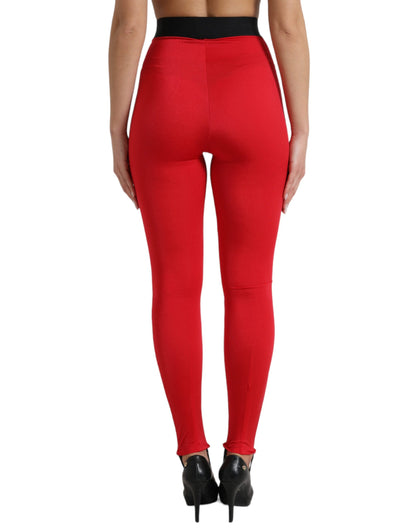 Dolce & Gabbana Red Nylon DG Logo Slim Leggings Pants by Dolce & Gabbana