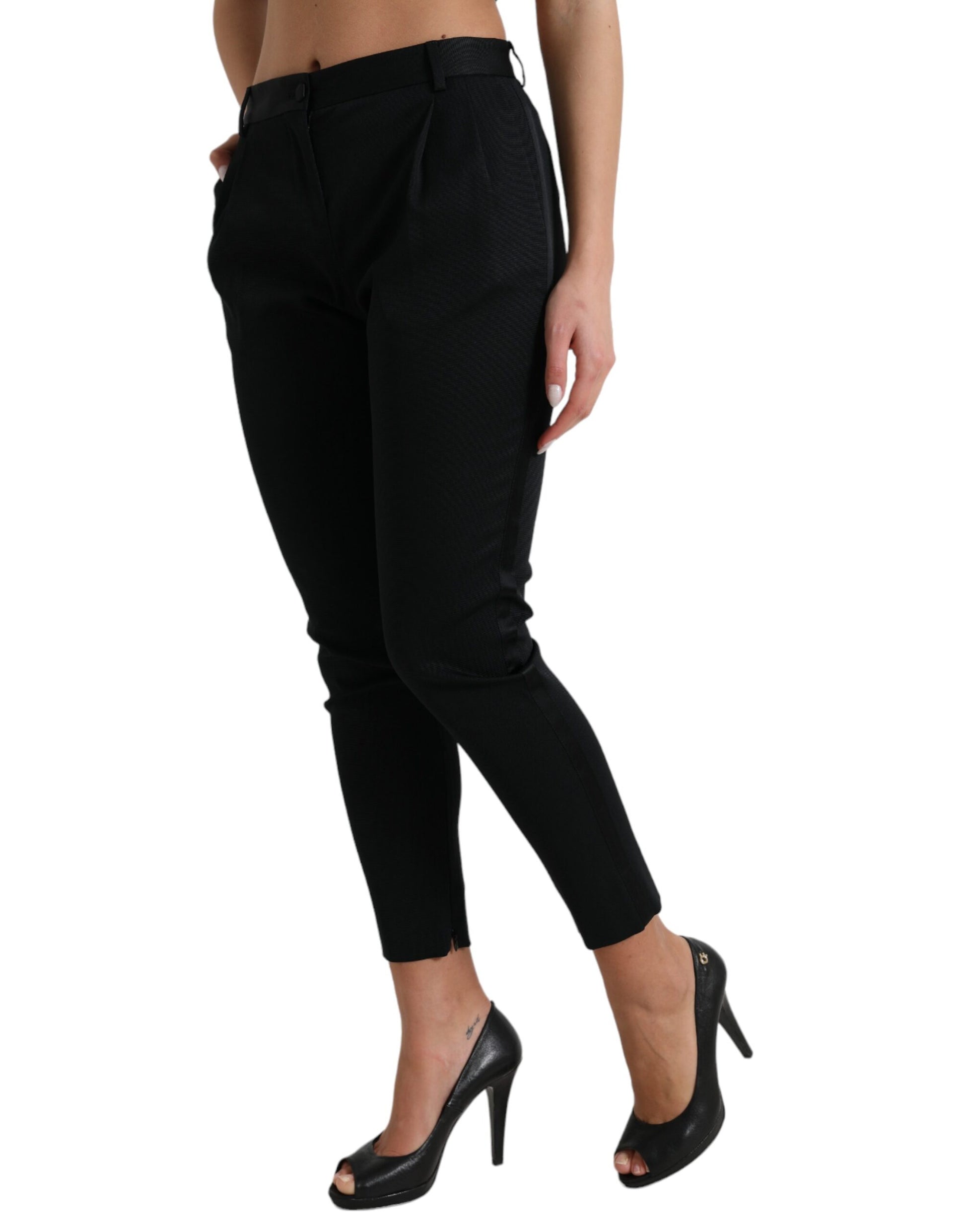 Dolce & Gabbana Black Mid Waist Skinny Cropped Pants by Dolce & Gabbana