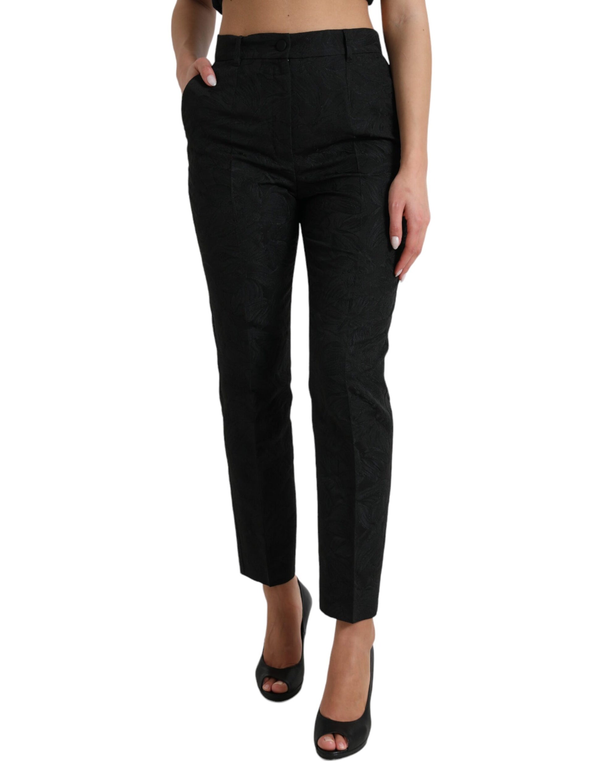 Dolce & Gabbana Black Polyester High Waist Tapered Pants by Dolce & Gabbana