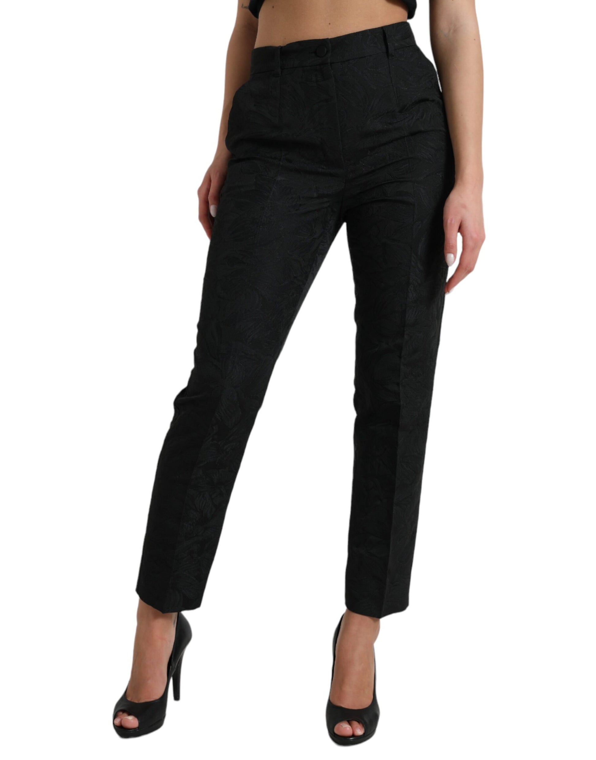 Dolce & Gabbana Black Polyester High Waist Tapered Pants by Dolce & Gabbana