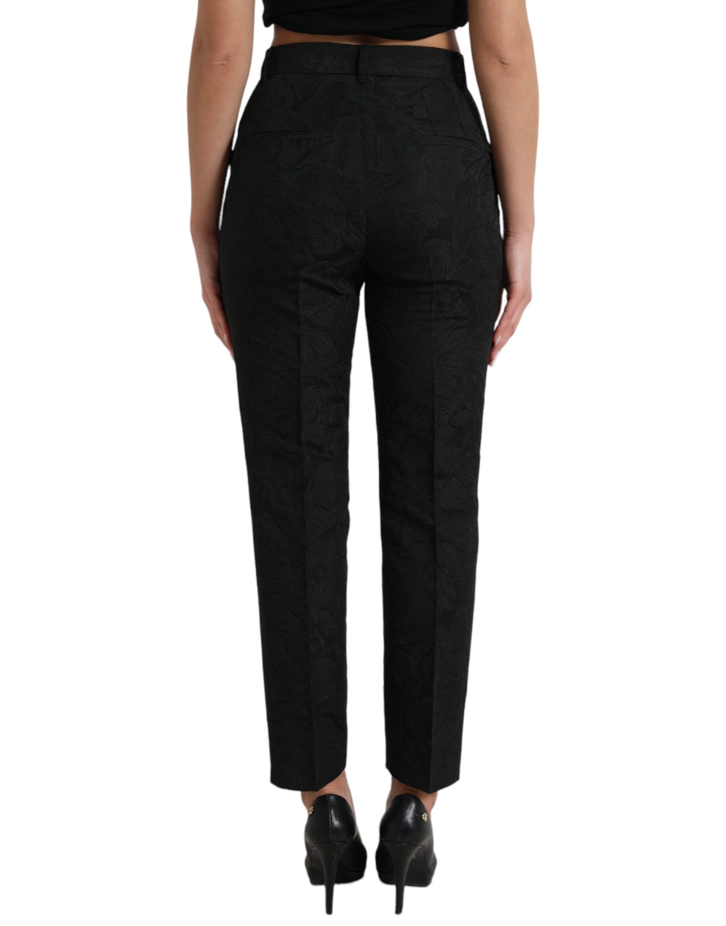Dolce & Gabbana Black Polyester High Waist Tapered Pants by Dolce & Gabbana