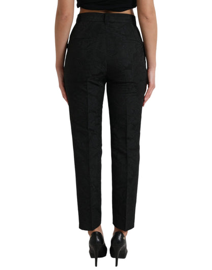 Dolce & Gabbana Black Polyester High Waist Tapered Pants by Dolce & Gabbana