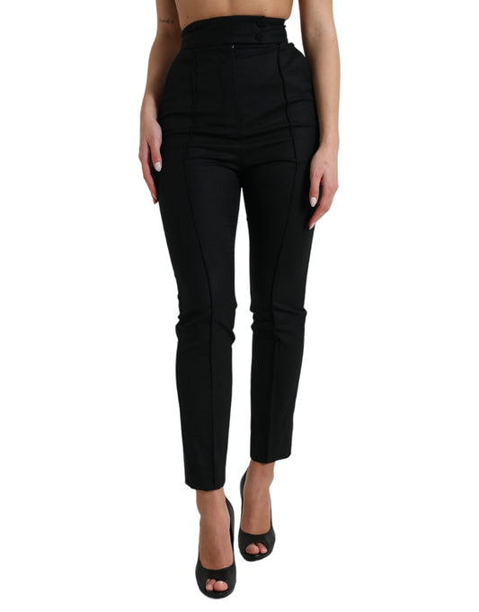 Dolce & Gabbana Black Wool High Waist Tapered Pants by Dolce & Gabbana