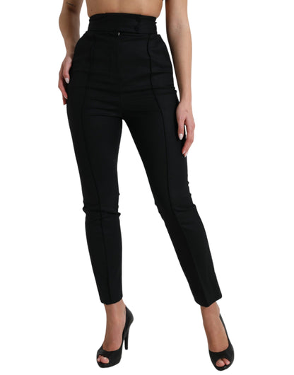 Dolce & Gabbana Black Wool High Waist Tapered Pants by Dolce & Gabbana