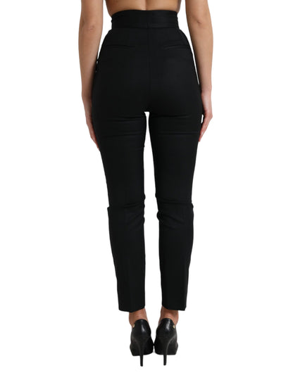 Dolce & Gabbana Black Wool High Waist Tapered Pants by Dolce & Gabbana