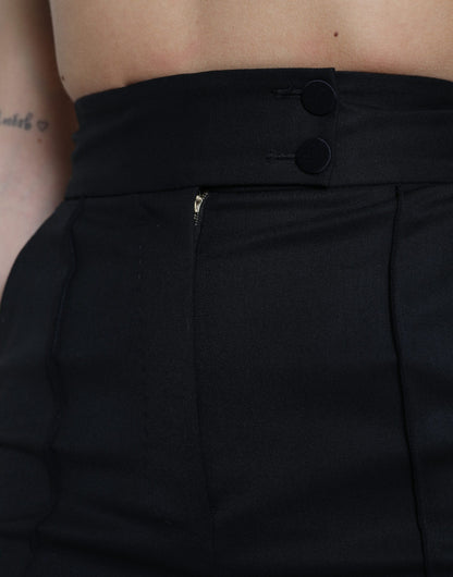 Dolce & Gabbana Black Wool High Waist Tapered Pants by Dolce & Gabbana