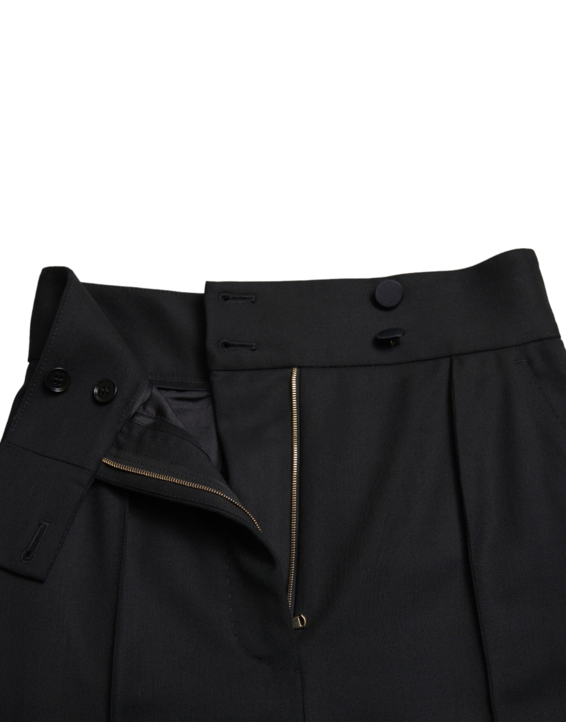 Dolce & Gabbana Black Wool High Waist Tapered Pants by Dolce & Gabbana