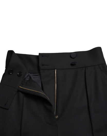 Dolce & Gabbana Black Wool High Waist Tapered Pants by Dolce & Gabbana