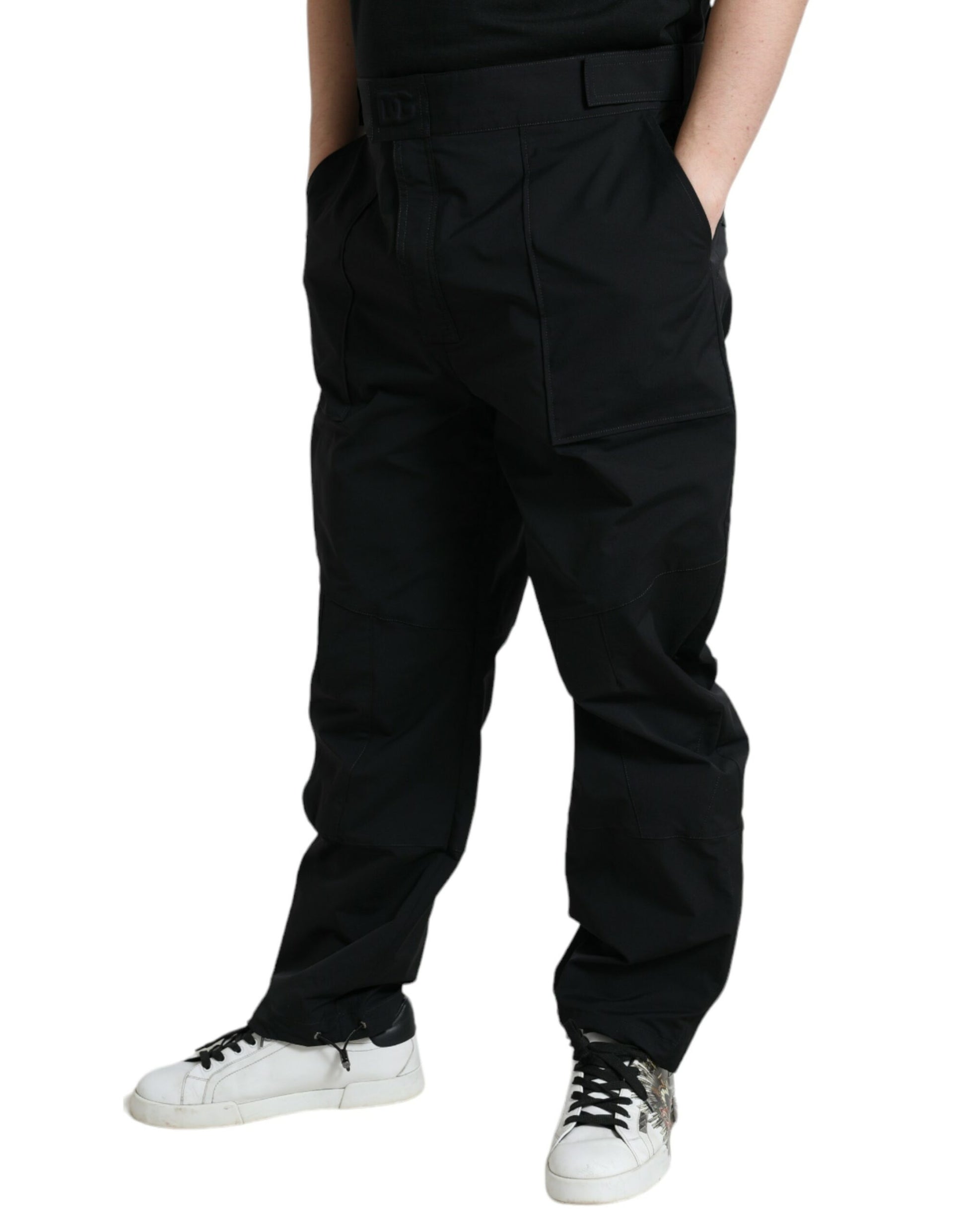 Dolce & Gabbana Black Polyester Logo Straight Pants by Dolce & Gabbana