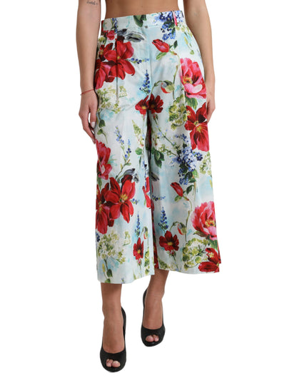 Dolce & Gabbana Multicolor Floral High Waist Wide Leg Pants by Dolce & Gabbana