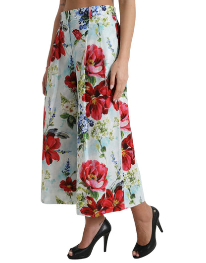 Dolce & Gabbana Multicolor Floral High Waist Wide Leg Pants by Dolce & Gabbana