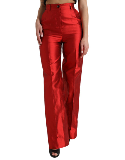 Dolce & Gabbana Red Satin Silk High Waist Wide Leg Pants by Dolce & Gabbana