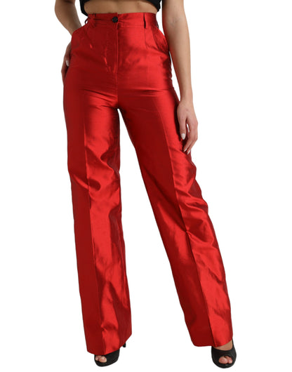 Dolce & Gabbana Red Satin Silk High Waist Wide Leg Pants by Dolce & Gabbana