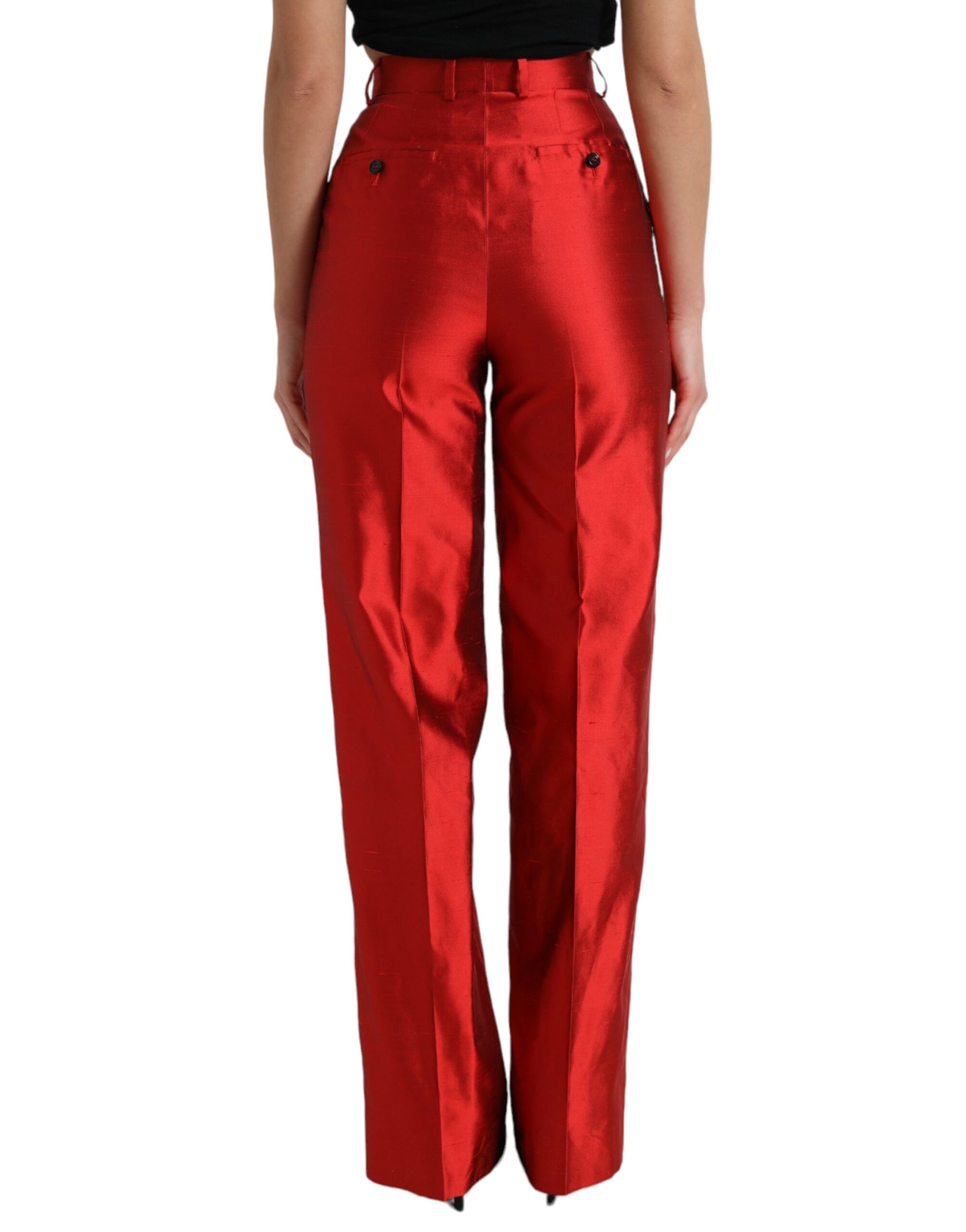 Dolce & Gabbana Red Satin Silk High Waist Wide Leg Pants by Dolce & Gabbana