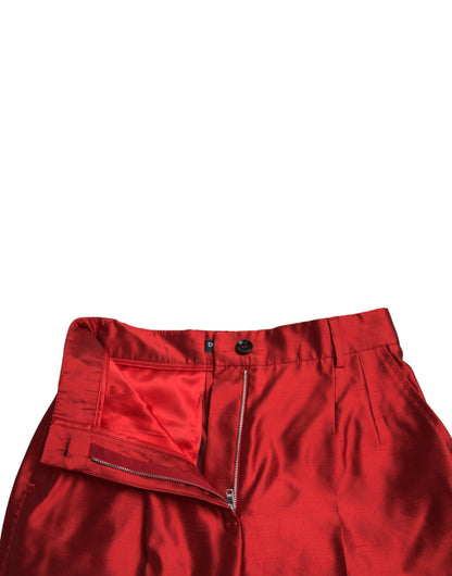Dolce & Gabbana Red Satin Silk High Waist Wide Leg Pants by Dolce & Gabbana