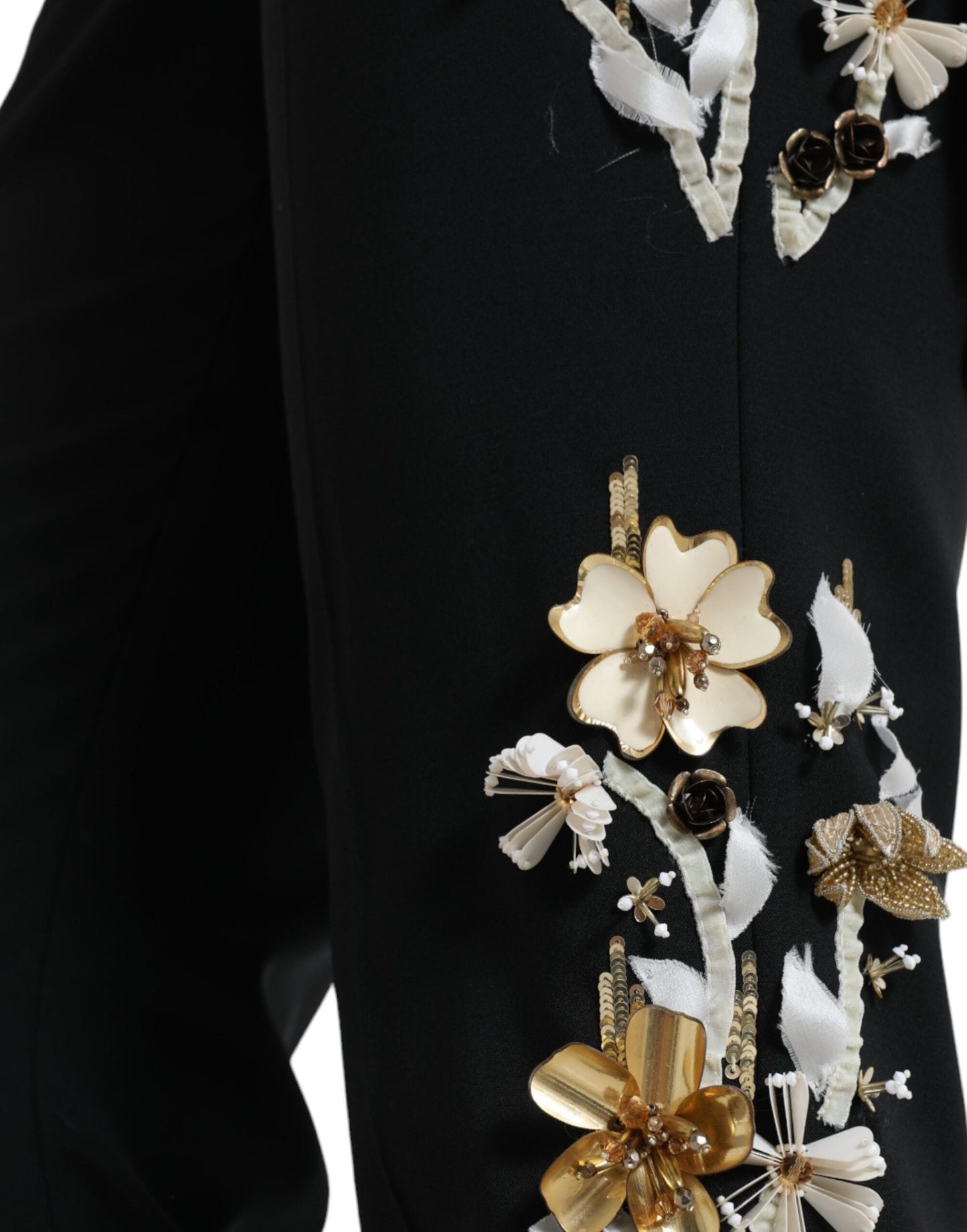 Dolce & Gabbana Black Floral Applique High Waist Tapered Pants by Dolce & Gabbana