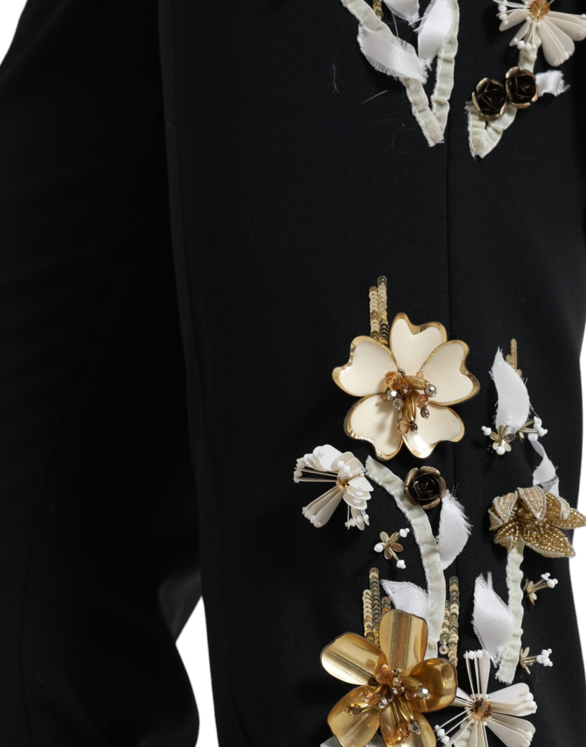 Dolce & Gabbana Black Floral Applique High Waist Tapered Pants by Dolce & Gabbana