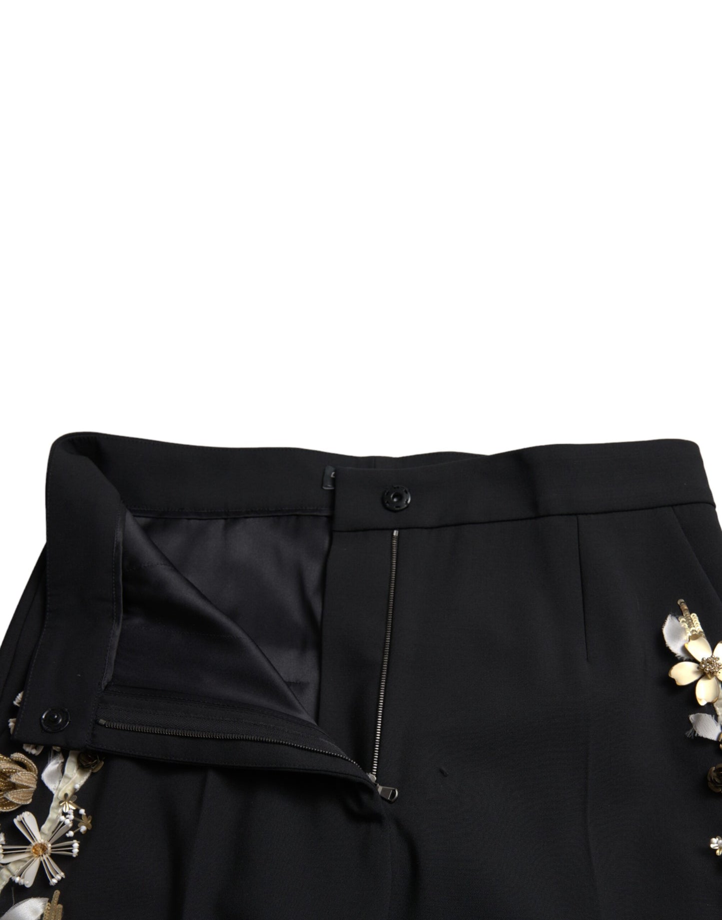 Dolce & Gabbana Black Floral Applique High Waist Tapered Pants by Dolce & Gabbana