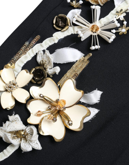 Dolce & Gabbana Black Floral Applique High Waist Tapered Pants by Dolce & Gabbana