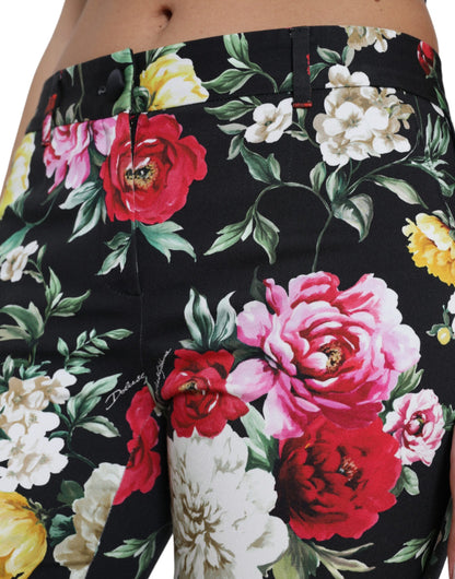 Dolce & Gabbana Black Floral Print Mid Waist Cropped Pants by Dolce & Gabbana