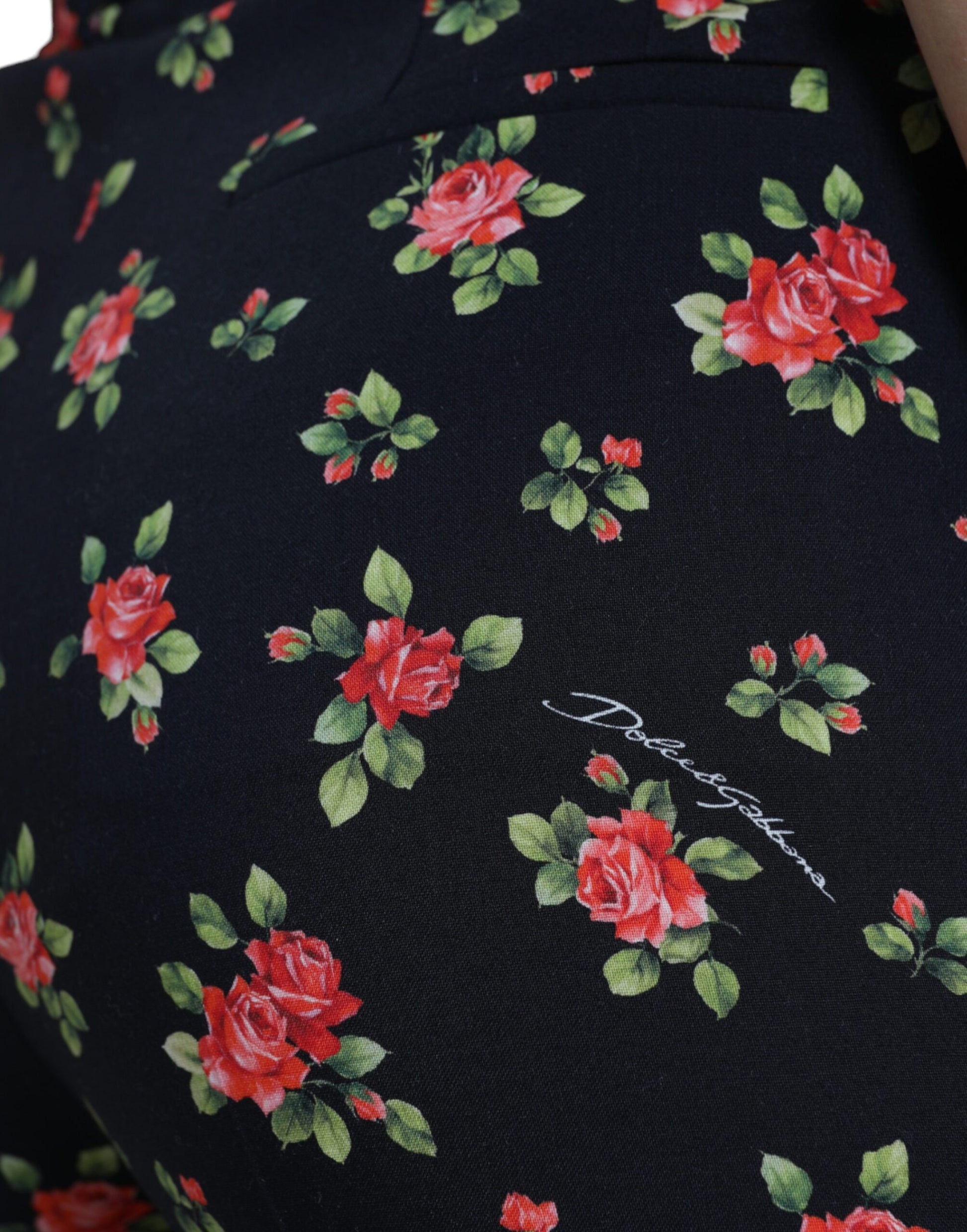 Dolce & Gabbana Black Floral Wool High Waist Tapered Pants by Dolce & Gabbana