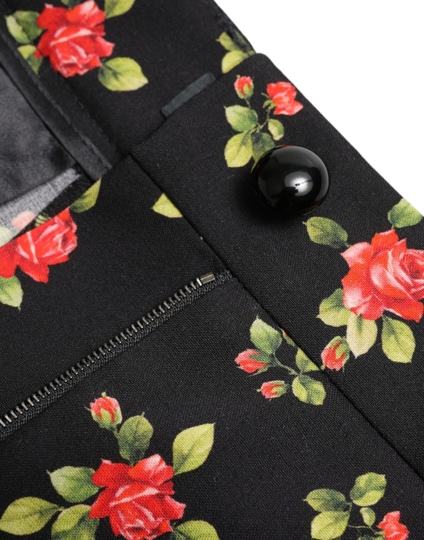 Dolce & Gabbana Black Floral Wool High Waist Tapered Pants by Dolce & Gabbana
