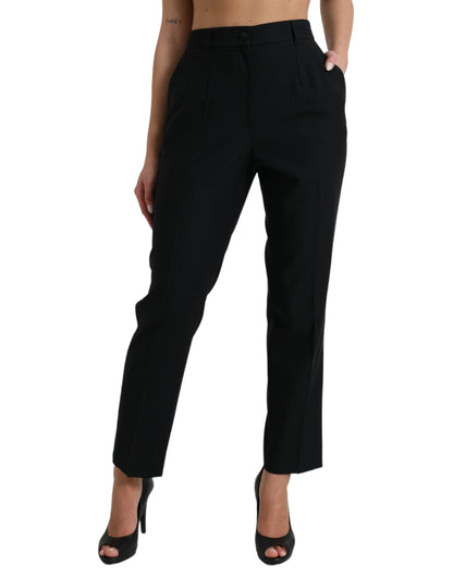 Dolce & Gabbana Black Wool High Waist Straight Pants by Dolce & Gabbana