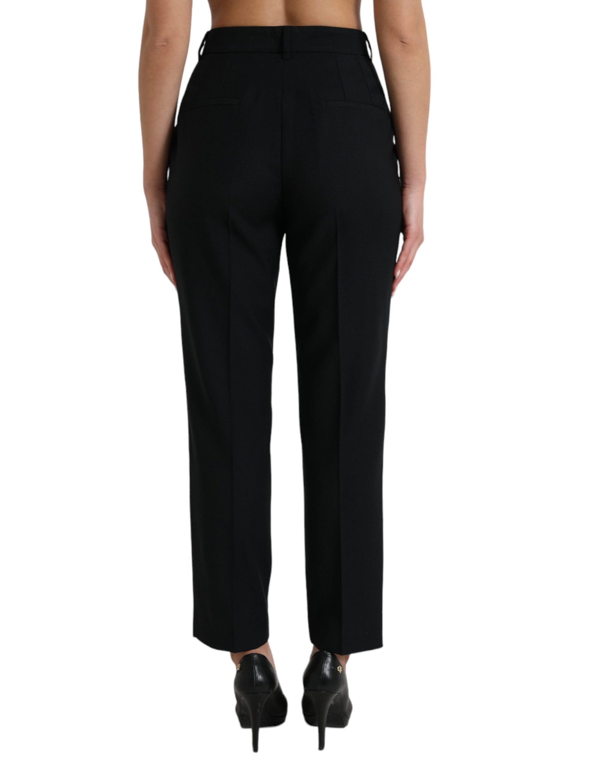 Dolce & Gabbana Black Wool High Waist Straight Pants by Dolce & Gabbana