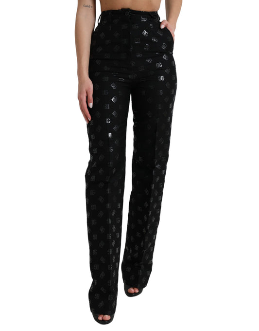 Dolce & Gabbana Black Wool DG Logo High Waist Straight Pants by Dolce & Gabbana
