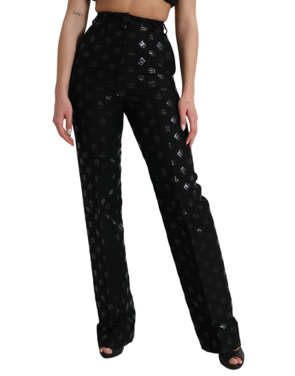Dolce & Gabbana Black Wool DG Logo High Waist Straight Pants by Dolce & Gabbana