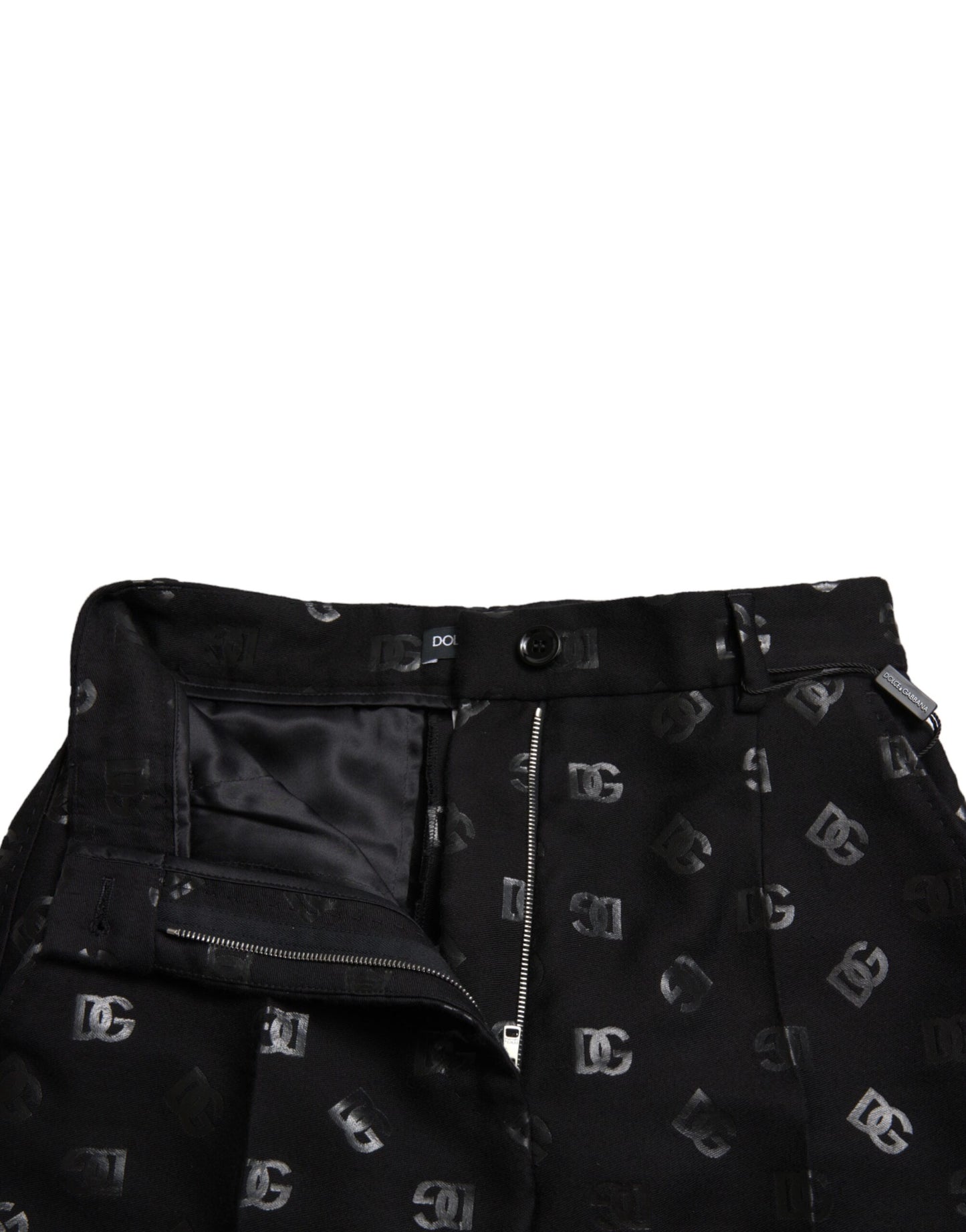 Dolce & Gabbana Black Wool DG Logo High Waist Straight Pants by Dolce & Gabbana