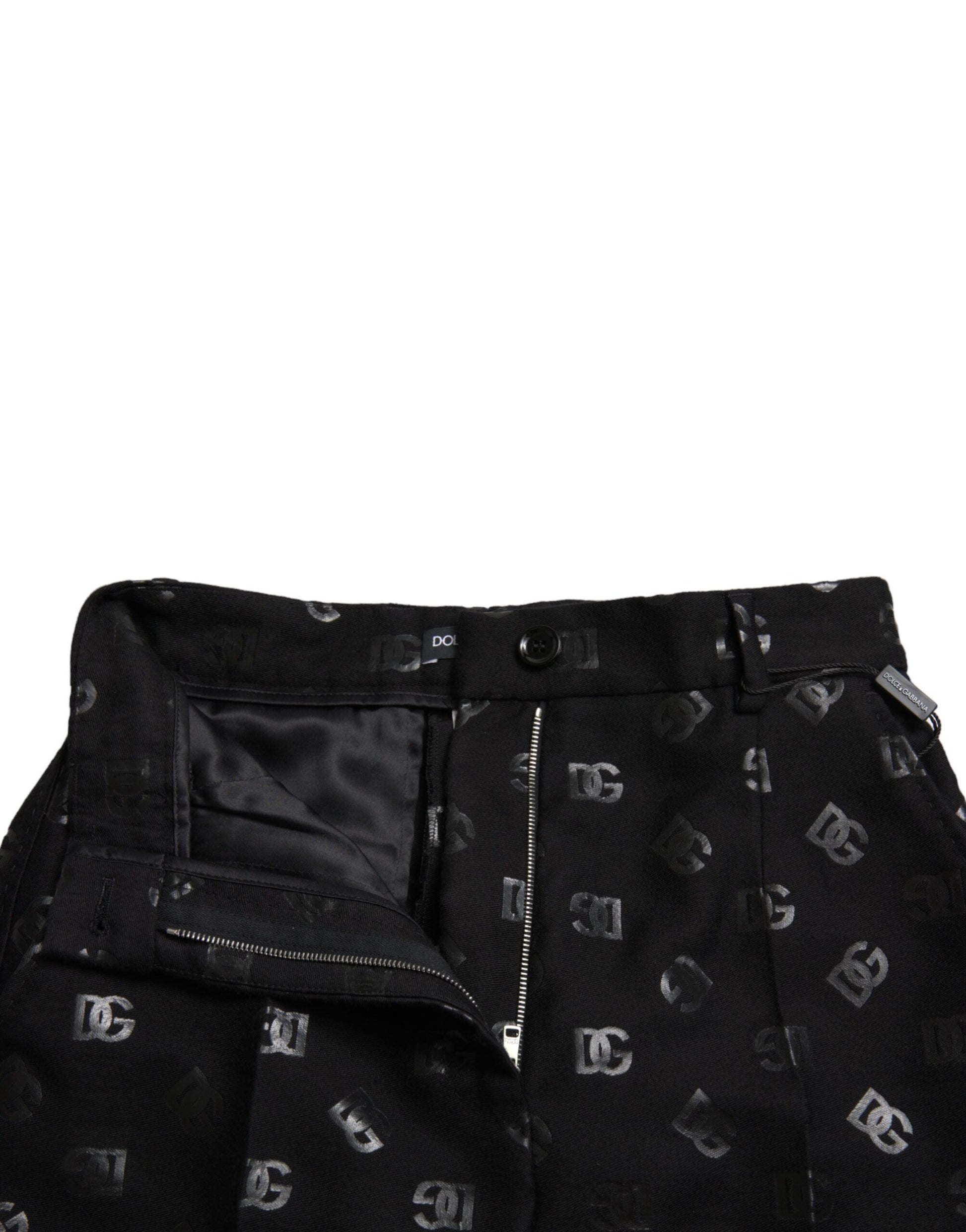 Dolce & Gabbana Black Wool DG Logo High Waist Straight Pants by Dolce & Gabbana
