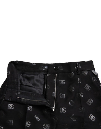 Dolce & Gabbana Black Wool DG Logo High Waist Straight Pants by Dolce & Gabbana