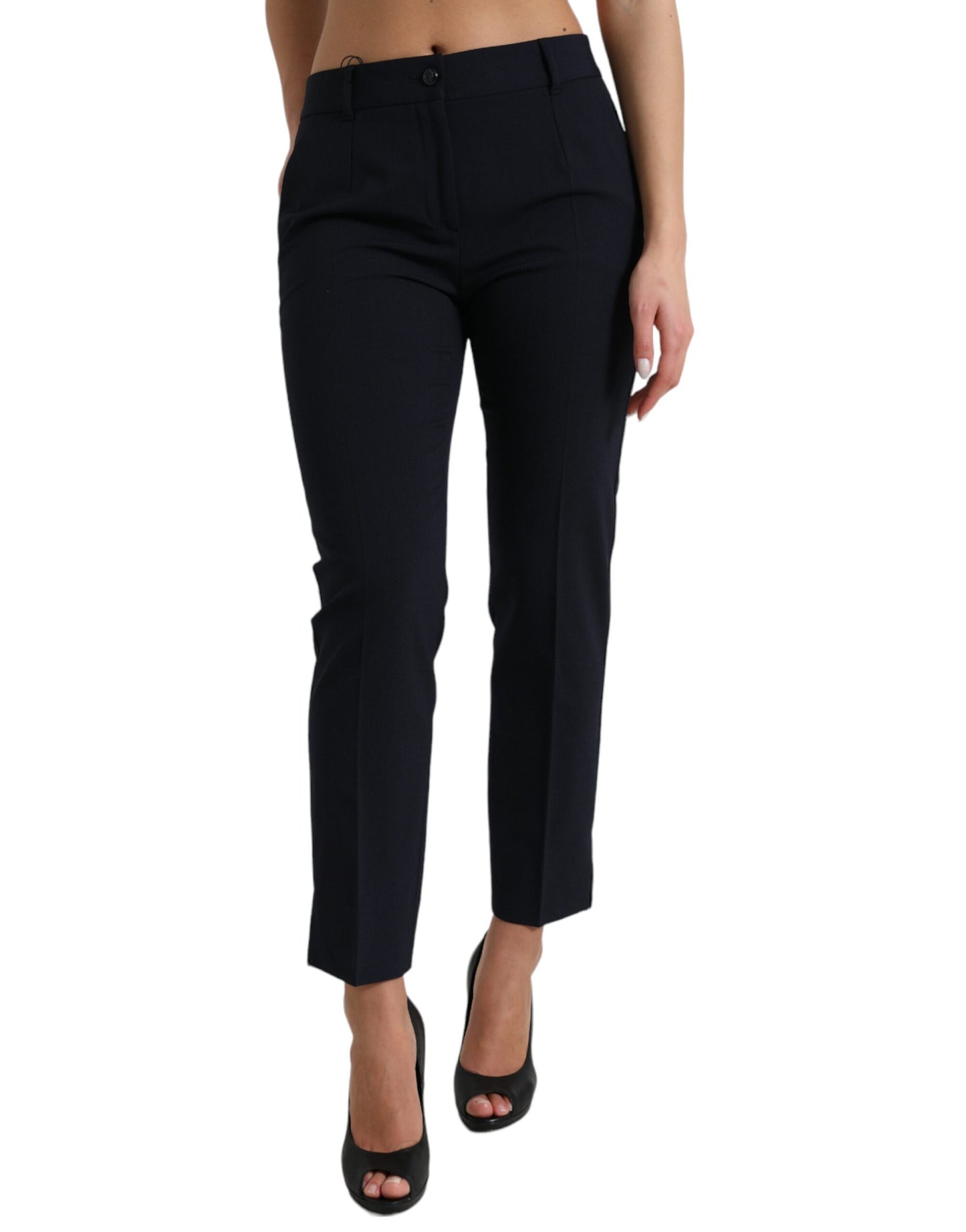 Dolce & Gabbana Blue Mid Waist Tapered Cropped Pants by Dolce & Gabbana
