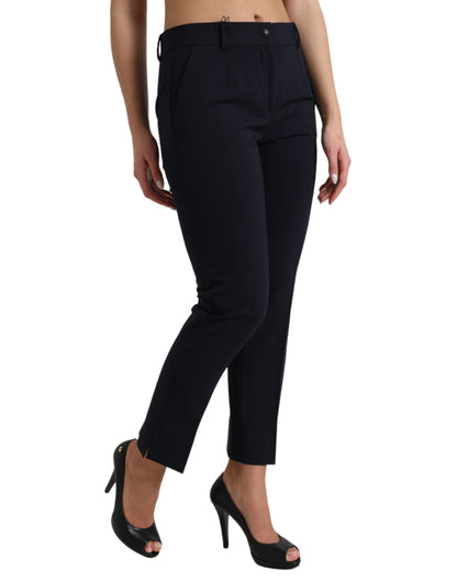 Dolce & Gabbana Blue Mid Waist Tapered Cropped Pants by Dolce & Gabbana