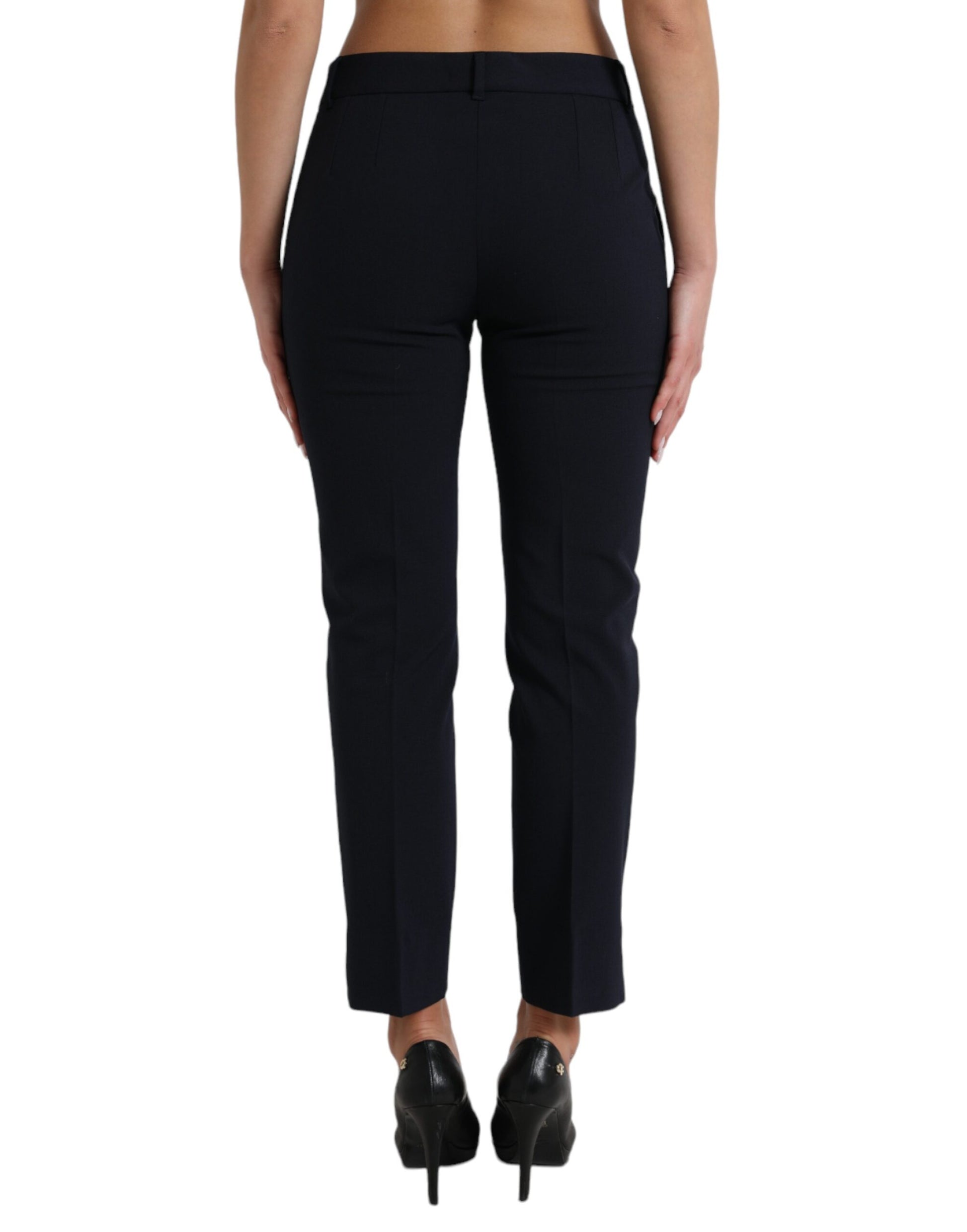 Dolce & Gabbana Blue Mid Waist Tapered Cropped Pants by Dolce & Gabbana