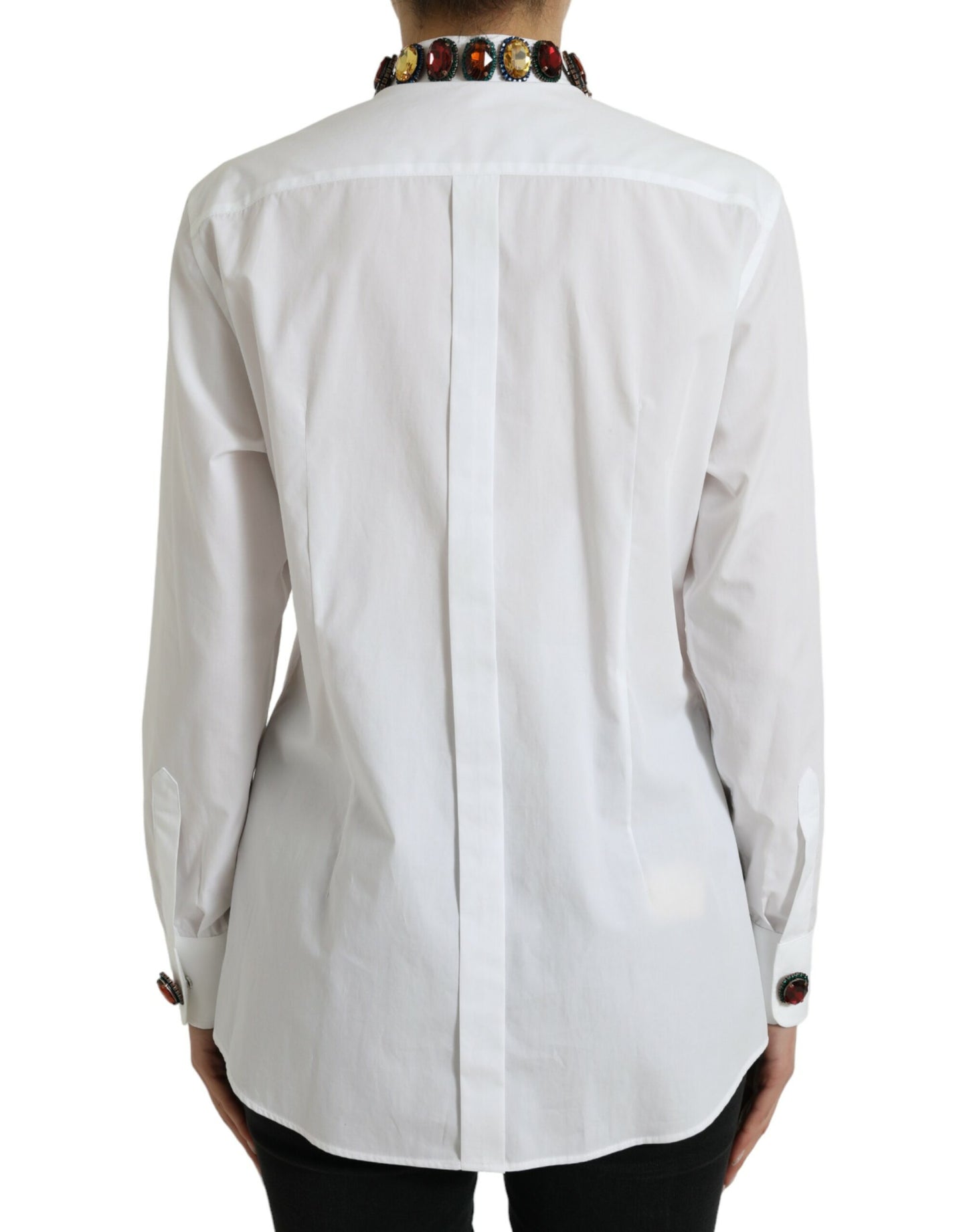 Dolce &amp; Gabbana White Cotton Crystals Embellished Shirt Top