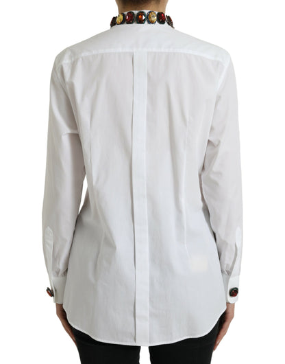 Dolce &amp; Gabbana White Cotton Crystals Embellished Shirt Top