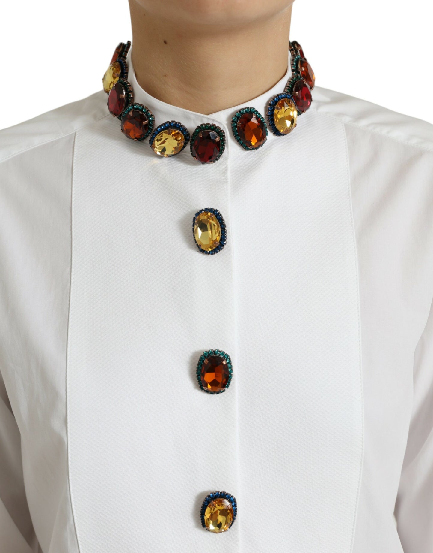 Dolce &amp; Gabbana White Cotton Crystals Embellished Shirt Top