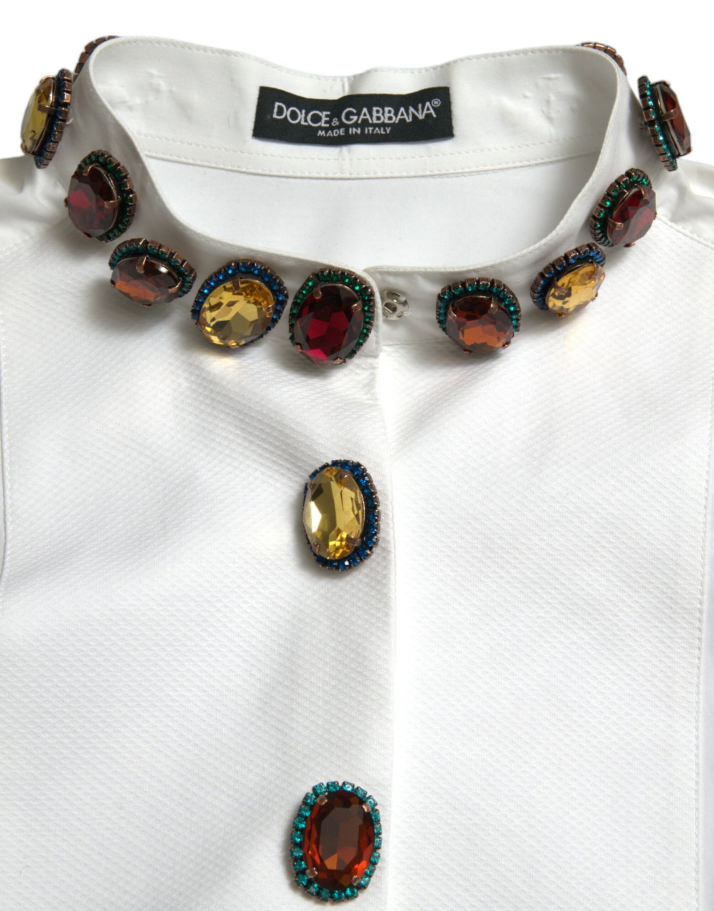 Dolce &amp; Gabbana White Cotton Crystals Embellished Shirt Top