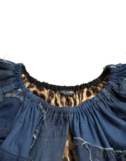 Dolce & Gabbana Blue Patchwork Short Sleeves Denim Blouse Top by Dolce & Gabbana