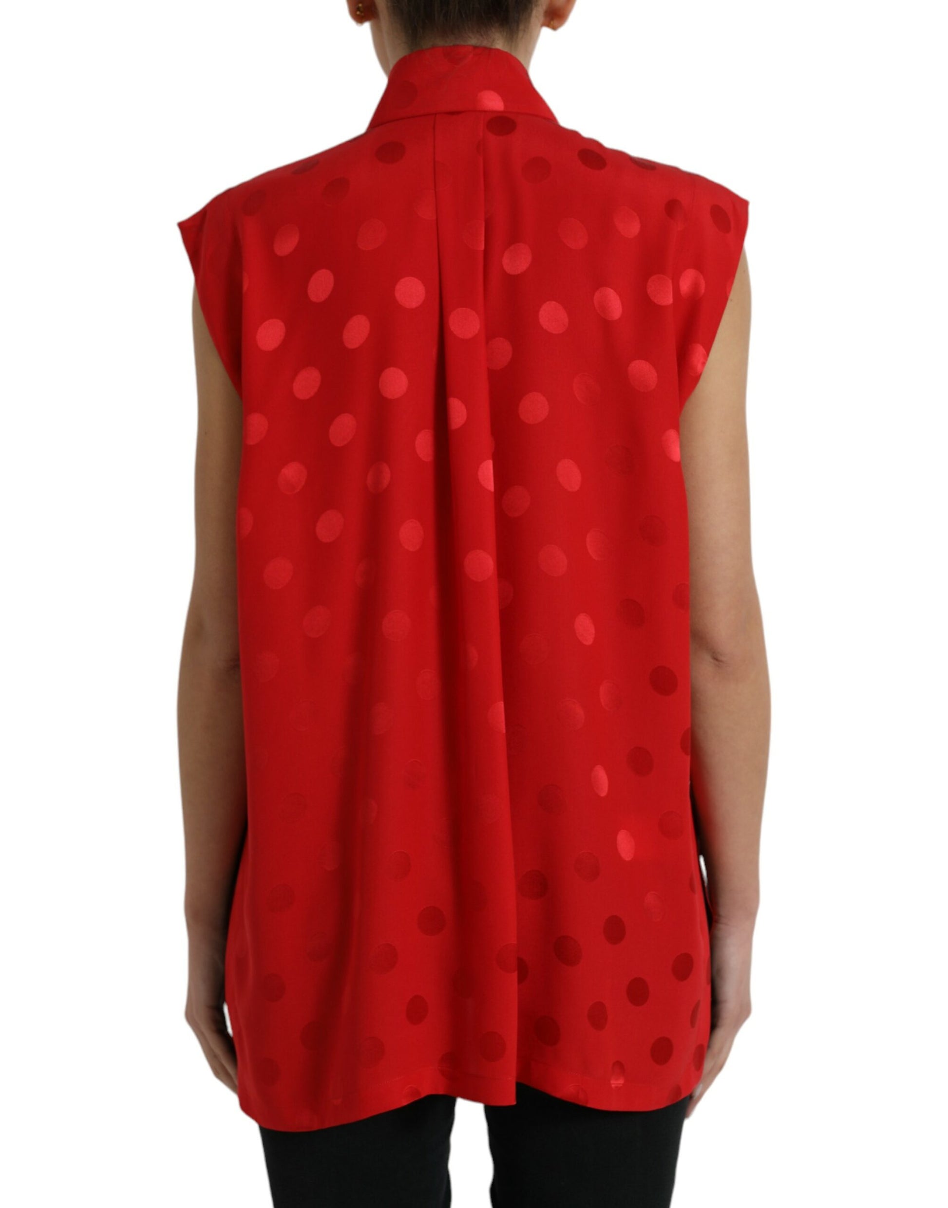 Dolce & Gabbana Red Polka Dot Sleeveless Collared Blouse Top by Dolce & Gabbana