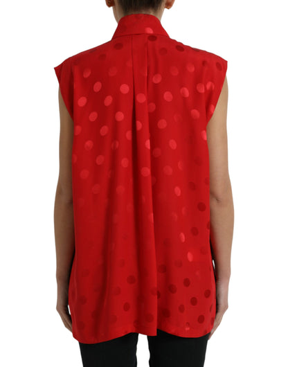 Dolce & Gabbana Red Polka Dot Sleeveless Collared Blouse Top by Dolce & Gabbana